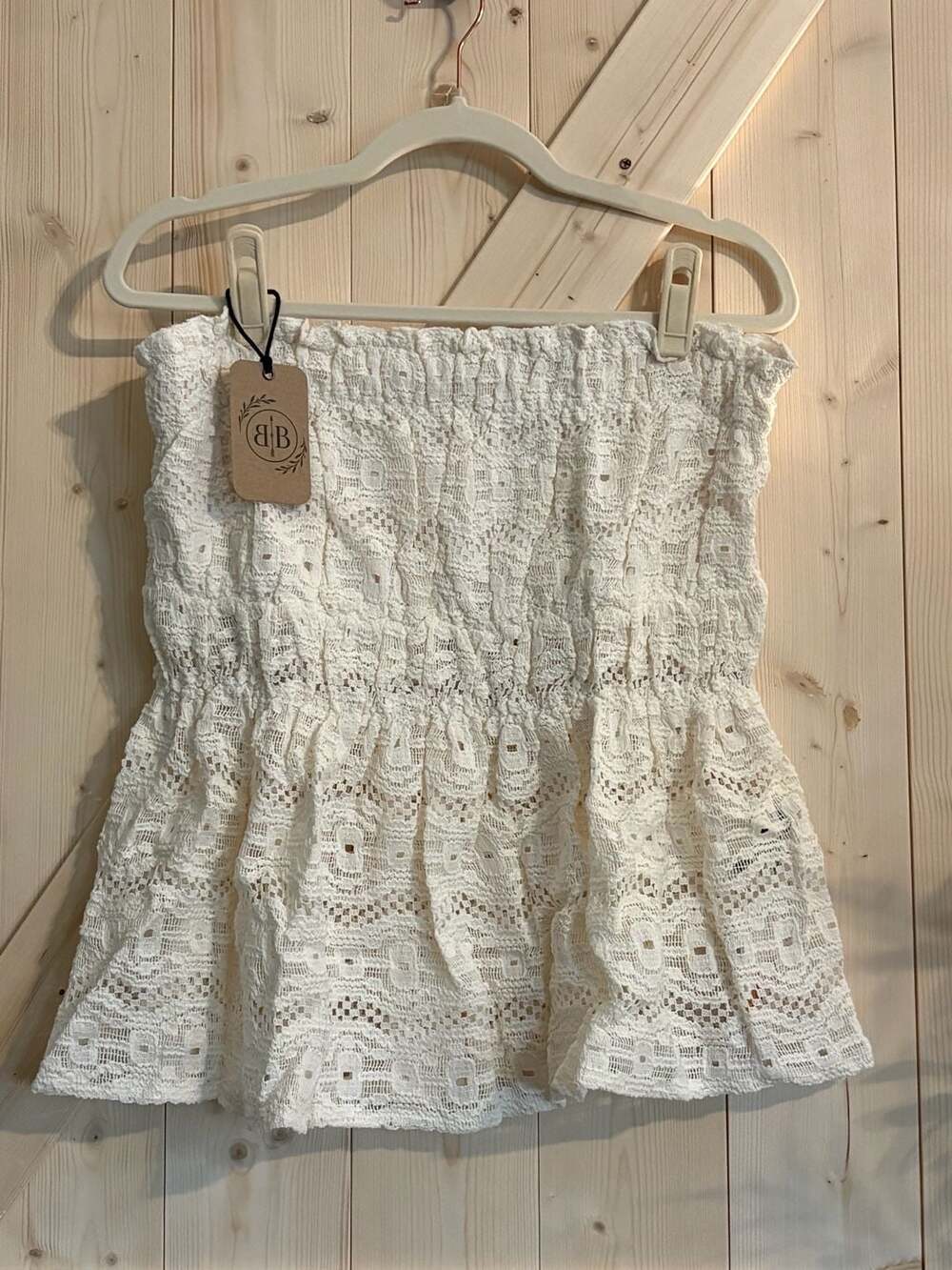 Boutique Strapless Smocked Eyelet Lace Ruffle Tube Top